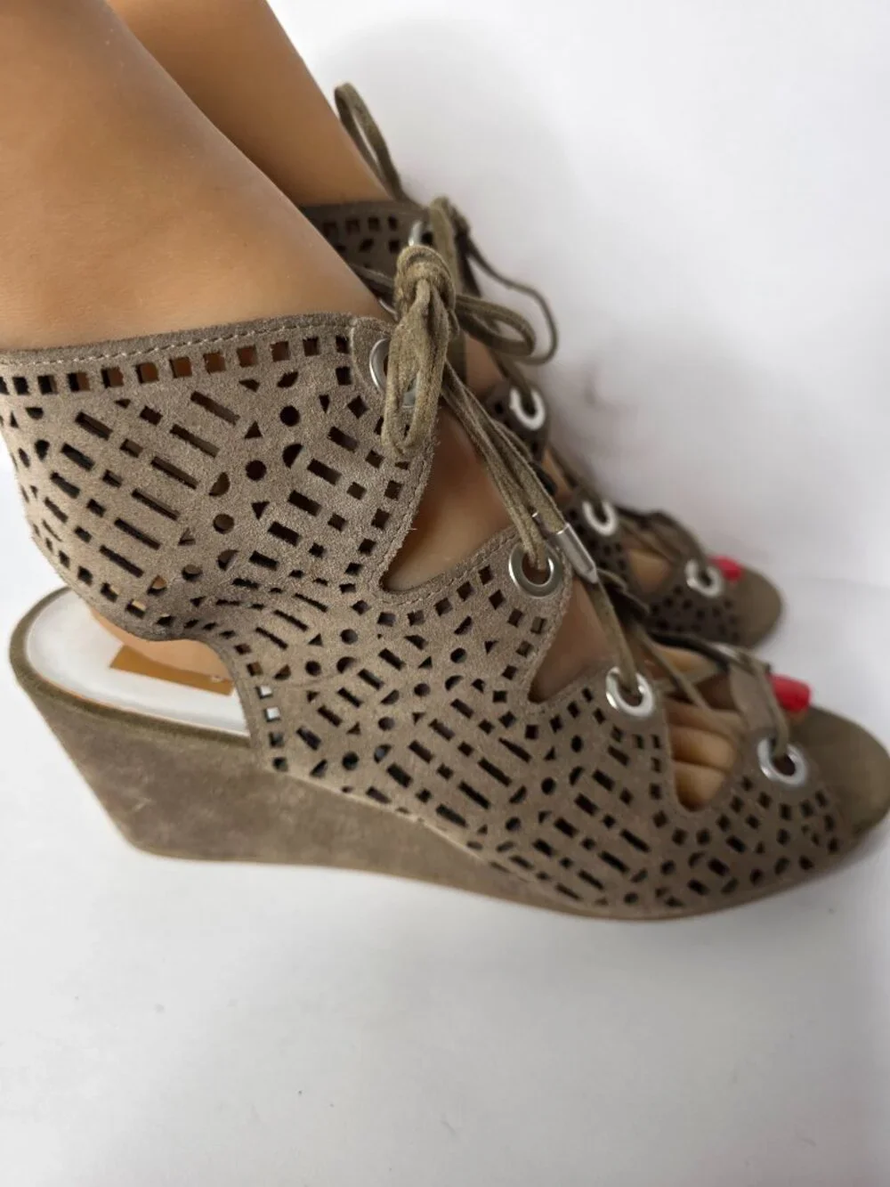 Dolce Vita Lara Perforated Lace Up Wedge Bootie, Size 9